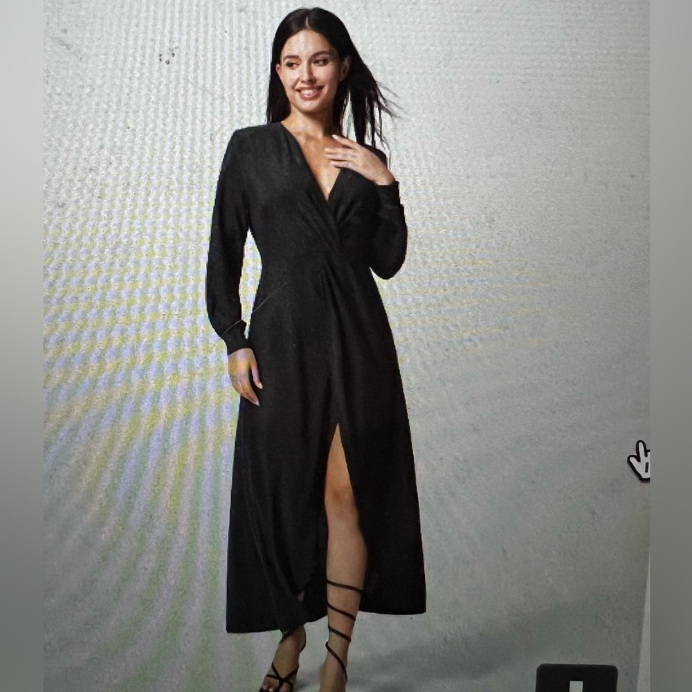 Halara Deep V Neck Crossover Black Party Dress XL NWT
